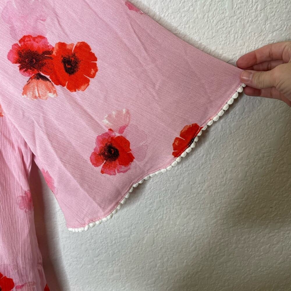 Bobeau Pink and Red Lace Floral Shirt 3/4 Sleeve Lightweight Casual Top medium - Picture 5 of 7